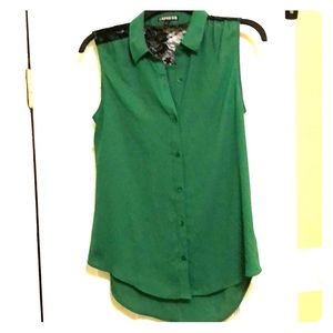 Green lace back sleeveless blouse